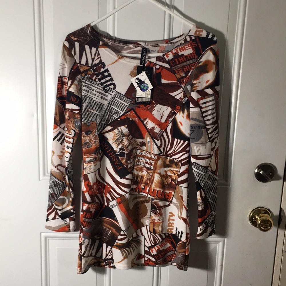 Mittroli long sleeved scoop neck tee shirt type graphic tunic mini dress size XL
